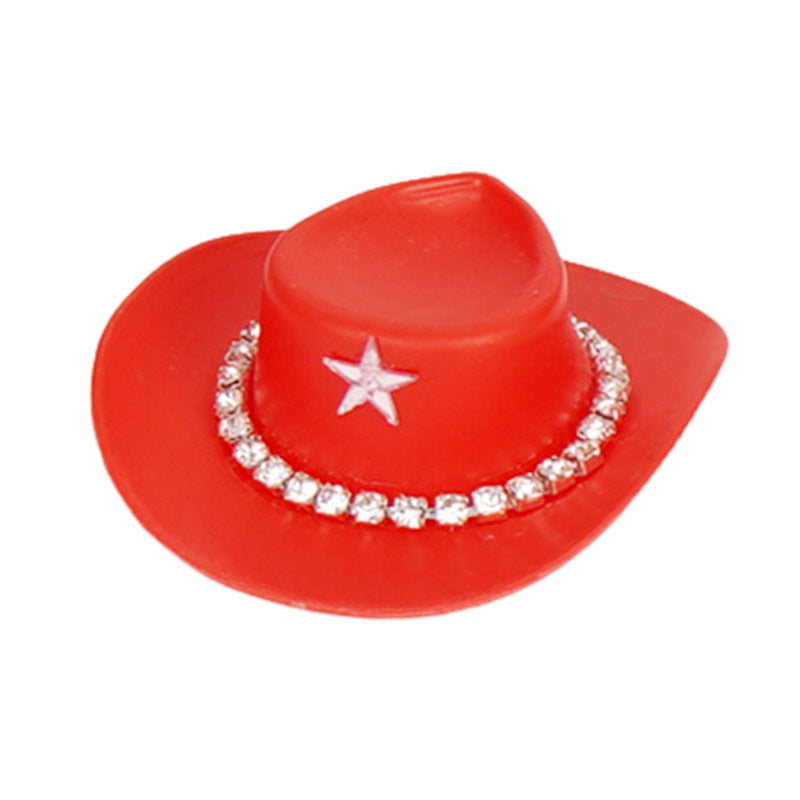 Wholesale Pink cowboy hat with diamond chain hairpin toy doll accessories hat plastic hat